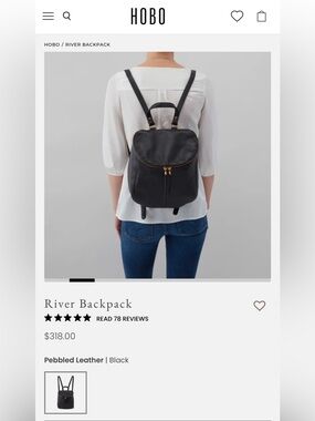 HOBO River Black Leather Double Zipper Top Handle Multi Pockets Backpack Bag